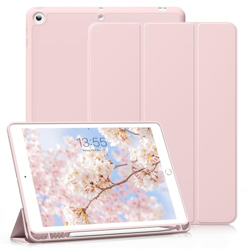 ZOYU Hülle für iPad 6. Generation/iPad 5. Generation 9,7 Zoll 2018/2017 mit Stifthalter, Weiche TPU Rückseite, Leichte Stoßfeste Intelligent Hülle, Auto Wachen/Schlafen, Rosa