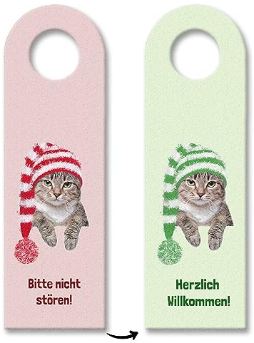 Bitte nicht stören und Herzlich Willkommen Türhänger mit niedlichem Kätzchen und Bobbelmütze