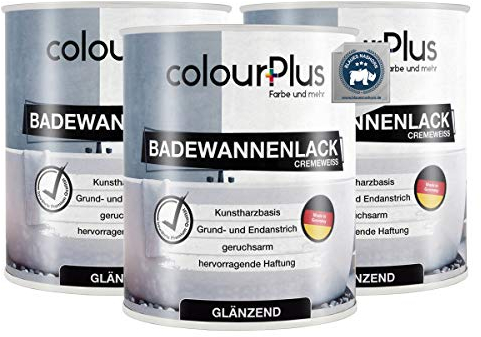 colourPlus Badewannenlack 2,25L, Cremeweiß glänzend | Hochdeckende, wasserbeständige Badewannenfarbe, Badewannen Reparaturset weiß, Fliesenfarbe, ideal für Badewanne, Duschwanne und Waschbecken