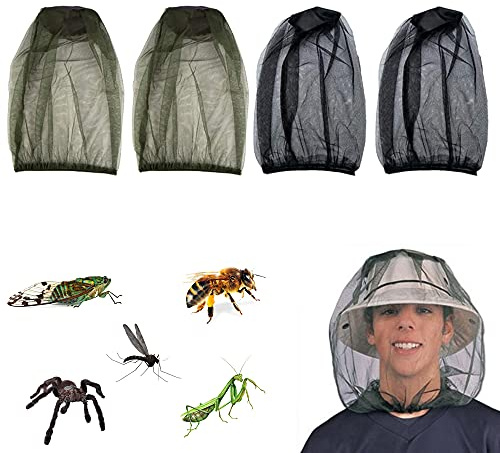 CYIOU 4 Stück Moskitonetz Kopf Insektenschutz Hut Mückenschutz Kopfschutz Netz für Imkerei Outdoor Wandern Camping Angeln Gartenarbeit
