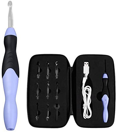 Yosoo Health Gear USB Uppladdningsbar LED Virknålar Set, 9 i 1 Utbytbara Huvuden Med Ljus, 2,5-6,5 MM Stickverktyg Med Tillbehör Och Utbytbara Spetsar