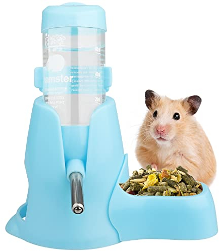 Diyife Hamster Trinkflasche, [80ML] Haustier Wasserflasche Kein Wasseraustritt, Automatischen Wassertrinken Spender + Futternapf + Bodenhöhle 3-in-1 für Häschen, Chinchilla, Igel, Eichhörnchen - Blau
