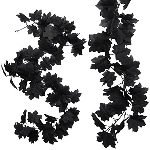 RECUTMS Artificial Black Maple Leaves Garland 2 Pack 5.7Ft Halloween Vine | Hanging Autumn Leaves Rattan, Durable and Realistic, Home Patio Fireplace Thanksgiving Party Indoor Outdoor Decor