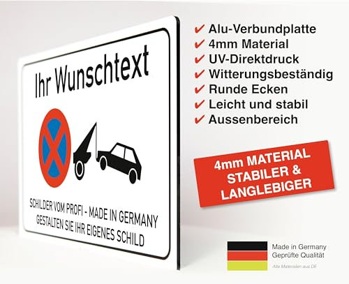 AllesKlaro® - Wunschtext Schild - Parken verboten - Querformat - stabile 4mm Alu Verbundplatte (60 x 40 cm) - 4x Bohrlöcher