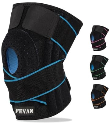 FEVAN Tutore Ginocchio Regolabile - Ginocchiera Ortopedica - Ginocchiere Unisex - Ginocchiera Sportiva per Artrosi Ginocchio con Silicone (Nero/Blu) (BLU/NERO)