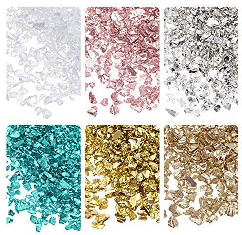 sourcing map 6 Farben Crushed Glass Chips, 1-4mm Unregelmäßiges Glitzer-Metallic-Glas für Craft DIY Vase Epoxidharz-Dekoration 28 g golden Farbton Bright Color Series