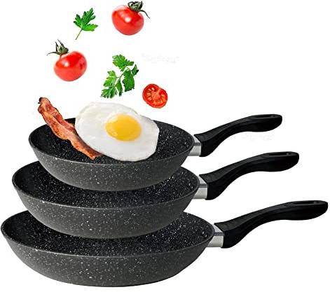 Pfannen Set Schwarz/Granitoptik - 3 Pfannen 28 cm + 24 cm + 20 cm Antihaft Beschichtung Pfanne, Induktion, Gas, Ceranfeld (Granitoptik)