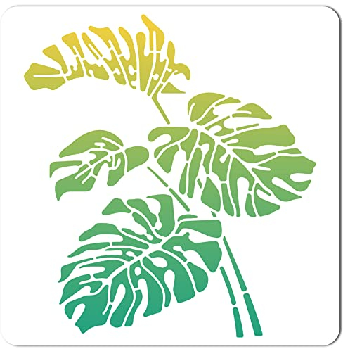 GORGECRAFT Schablonen Mit Blättern 30x30 cm Tropische Blätter Muster Große Quadratische Schablonen Wiederverwendbares Kunststoffschild Zum Malen Auf Holz Wand Karte Boden Leinwand Zeichenwerkzeug