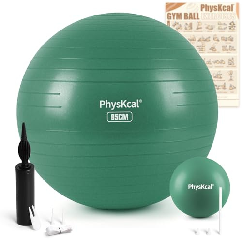 PhysKcal 55/65/75/85cm Gymnastikball Set, ergonomischer Sitzball für Büro | Inkl. 23 cm Pilates Ball Set. Perfekt für Beckenbodentraining, in der Schwangerschaft, bei Rückenschmerzen & Yoga