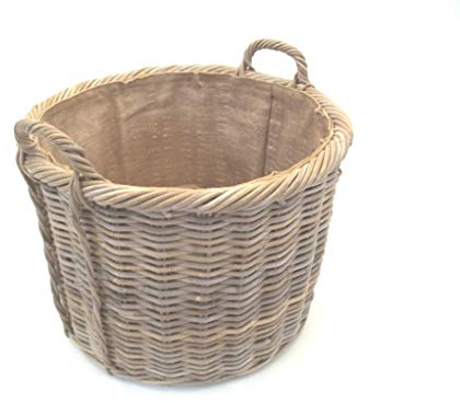 Kaminkorb, Holzkorb, Erntekorb, Kartoffelkorb aus Rattan, beige-braun-grau