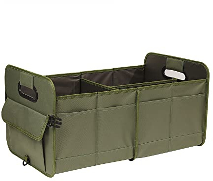 AOKJOY Car Trunk Organizer, Car Accessories, Green, Foldable, Non-slip, Adjustable, Multiple Compartments, 600D Oxford Cloth Material