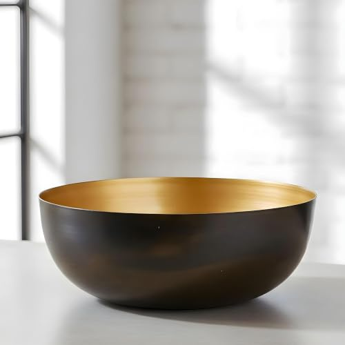 levandeo Ciotola in metallo rotonda, diametro 25 cm, colore nero, oro, decorazione da tavolo, decorazione da tavolo, ciotola in metallo