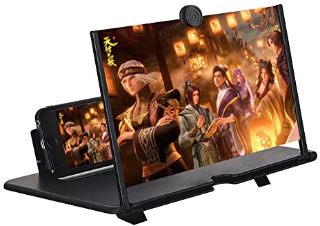 14 Mobile Phone Screen Magnifier, 3D HD phone screen Amplifier Folding Stand Holder Portable for Movie Videos on All Smartphones Anti-Reflective, Black