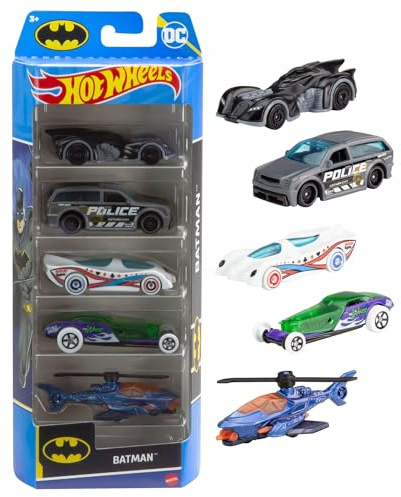 Hot Wheels Spielzeugautos im Maßstab 1:64, fünf-teiliges Set von Fahrzeugen im Batman-Stil, HXD61