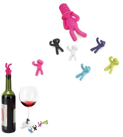 Kreative Silikon Weinflaschenstopper, Weinkorken, Weinstopper Set von 1 + 6 Wein Cup Silikon Label Marker-Zufällige Farbe (Weindieb)