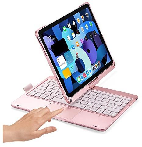 HENGHUI Clavier tactile rotatif à 360° pour iPad Air 11, iPad Air 5e 4e génération, iPad Pro 11 4e 3e génération, clavier rétroéclairé intégré, housse de clavier Bluetooth pliable, or rose