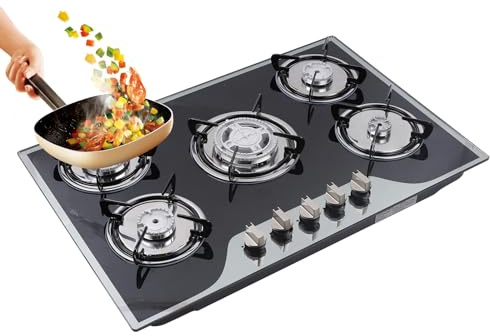 30 Inch Built-in Gas Stovetop Tempered Glass 5 Burners, Gas Stove Cooktop Natural/LPG/NG Gas Cooker