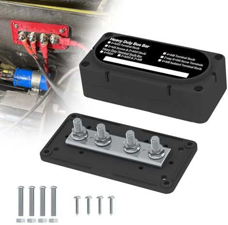 UCkasayfy Heavy Duty Bus Bar 300A 12V Power Distribution Block with 5/16 (M8) 4-Posts Terminals Block with Cover for Automotive, Marine, Battery System (Black)
