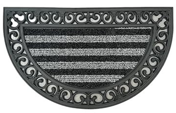 AS4HOME Halbkreis Fußmatte, Fußabtreter Streifen 75 x 45 cm Poly-Rubber Braun oder Grau (Grau-Schwarz)