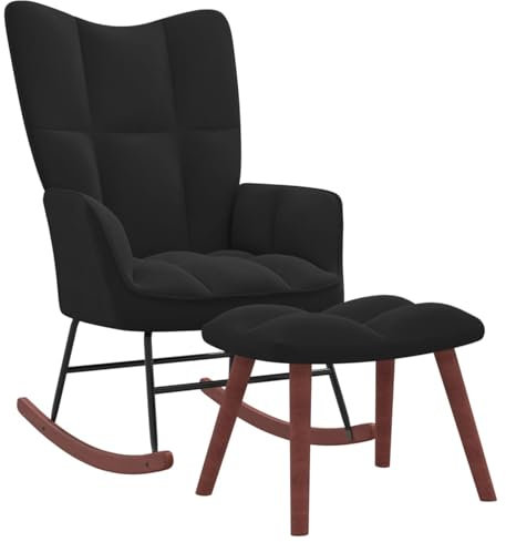 BaraSh Schaukelstuhl mit Hocker Samt Schwarz Relaxstuhl Schaukelsessel Relaxliege Wohnzimmer