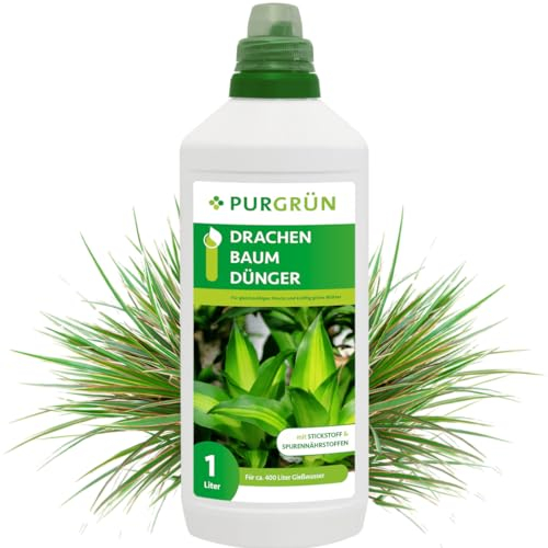 Purgrün® Drachenbaum-Dünger 1 Liter – Schnell wirksame mineralische Rezeptur – Premium-Flüssigdünger mit Spurennährstoffen – NPK 10+4+6 – Stärkt die Widerstandskraft – Für leuchtend grüne Blätter