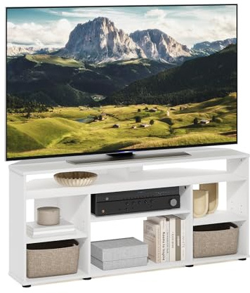 Furinno Hörnstativ TV upp till 140 cm, konstruerat trä, vit, 40 x 118 x 52 cm