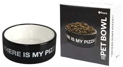 FISURA – Originaler Hundenapf Keramiknapf. 750 ml Futterbehälter für mittelgroße und große Hunde. Hundenapf. Hundeschüssel. 16 x 16 x 6 cm. (Pizza, Schwarz)