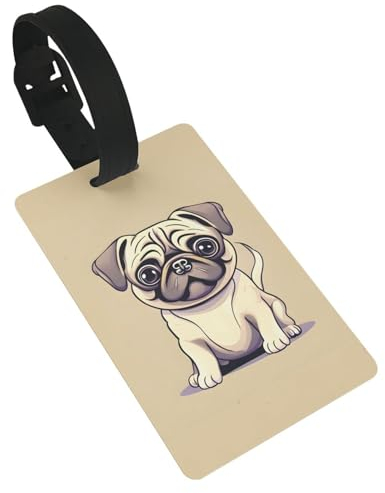 Lustiger Cartoon-Mops-Welpen-Hunde-Aufdruck, Kofferanhänger, lustiges Gepäcketikett, Kreuzfahrt, Instrumentententasche, Kofferanhänger, Reisezubehör