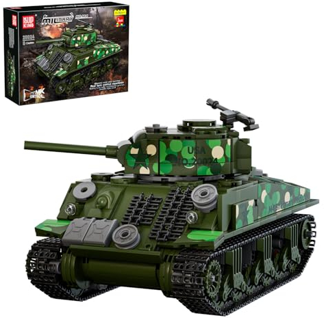 Mould King 20024 Technik Panzer Bausteine Ferngesteuert Tank Klemmbausteine Sherman M4 Modell mit Simulierter Motorsound Kompatibel Mit Andere Marken (961 Teile)