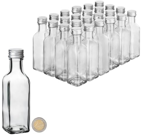 24x kleine Glasflaschen zum Befüllen 100ml Flaschen für Likör Flaschen zum Befüllen Glas Likörflaschen 100 ml leere Flaschen mit Schraubverschluss Glasflasche Likörflasche, Ölflaschen