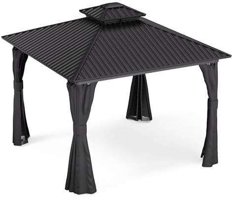 Blumfeldt ShadeFortress Hardtop Gartenpavillon 3x3 wasserdicht, stabil, Winterfest, Aluminiumrahmen, Doppeldach für Luftzirkulation, mit Vorhängen und Moskitonetz