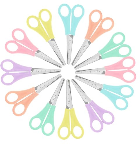 JOHOKAKITI 12 Pack Kids Safety Scissors with Blunt Tips - Non-Toxic Plastic Craft Scissors for Ages 3-12, Ergonomic Handles School Art Supplies (Multi-Color Set)