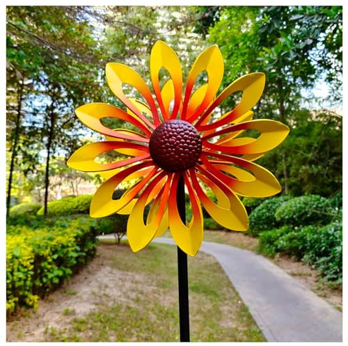 Windrad Metall Doppelwindrad mit gegenläufigen Rotoren,174CM, Gartenstecker Windrad Landschaft Terrasse, Rasens Oder Gartens,Yellow