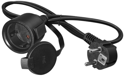 Euro CEE7/7 Schuko Extension Cords Outdoor with Waterproof Cover, 5ft/1.5m,90-Degree Angle Elbow Plug European CEE 7/7 EU Extension Cable Euro Extension Cord (Elbow Schuko M to F, 5ft/1.5m)