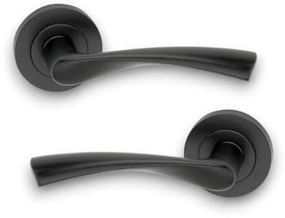 Infinity Decor Pack of Twisted Matt Black Lever Door Pull Handles on Sprung Rose Set - for Interior & Exterior Doors