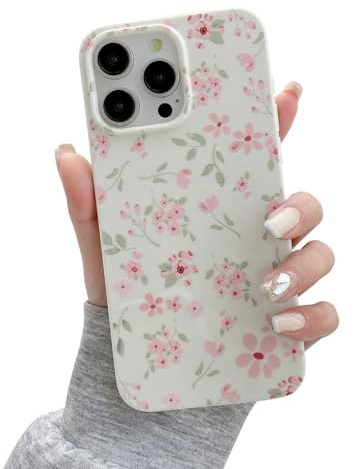QLTYPRI för iPhone 12/12 Pro-fodral, sött blommigt blommönster, estetiskt mobilskal, upphöjd kamera skydd, mjuk smal TPU stötsäker skyddsfodral mobiltelefonfodral för flickor kvinnor – rosa