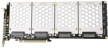 Yooghuge Lector de disco sólido NVMe SFF8639 de 4 puertos PCIe X16 tarjeta de expansión interna con indicadores LED para estabilidad de transferencia de datos