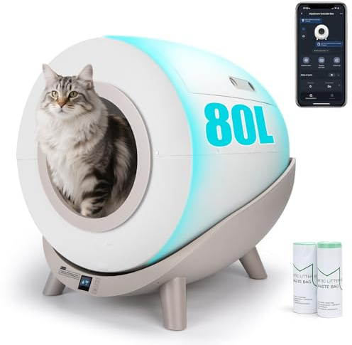 Nobleza - Lettiera Gatto Autopulente, Antiodore Lettiera Automatica Autopulente con App 80L, Cassetta Autopulente WiFi per Più Gatti, Sacchi Spazzatura Inclusi