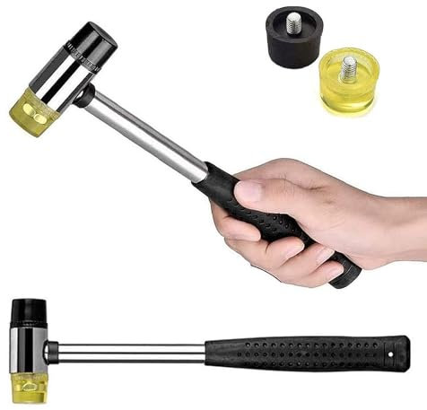 30mm Rubber Mallet, Double-Sided, Soft Hammer, Non-Slip Grip, Dual Mini Rubber and Nylon Head Face for Repair
