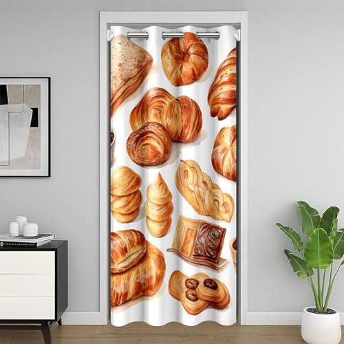 Homemissing Beignets Rideaux Interieur Salon Chambre 1 Panneau,Beignets au Chocolat Rideau Occultant Rideaux garçons Filles Desserts Whimsical Rideau de Porte 86x203cm Alimentaire à Coucher