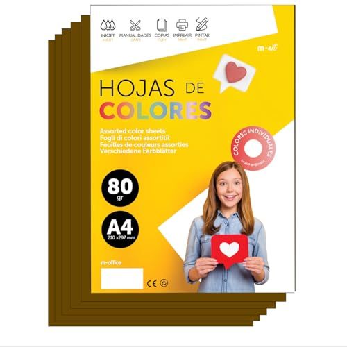 Buntes Papier A4 80g für Drucker & Basteln, Farbige Blätter für Kinder, Kreativprojekte, Karten & Schule M-office (50 Blatt, Braun)