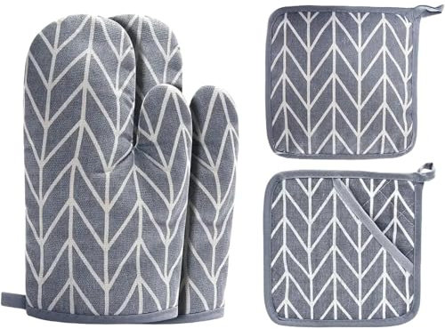 XINYUEST presine da Cucina Isolamento del Calore Forno A Microonde Reticolo Ispessito Anticarco di Lino in Cotone Guanto Essenziale Essenziale-4pc Grigi