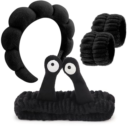 DRESHOW Spa Stirnband zum Waschen Gesicht Armband Schnecke Haare Bands Set Elastische Make Up Schwamm Weichem Frottee Hautpflege Rutschfest Stirnband Cartoon für Damen