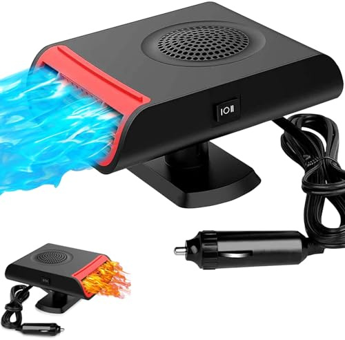 Cerkkapo Autoheizung 12V,150W Heizung 12V,360° Drehba Auto Heizung,2 in 1 Heizung Kühlung Auto Fenster Defroster Demister,Tragbare Heizlüfter für Auto,Auto Heizlüfter mit Zigarettenanzünder-Stecker