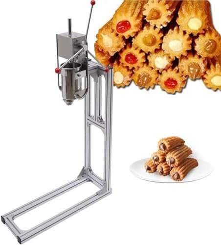 Machine à churro commerciale en acier inoxydable avec 6 buses et support en forme de L, idéale pour les cuisines professionnelles et les vendeurs ambulants