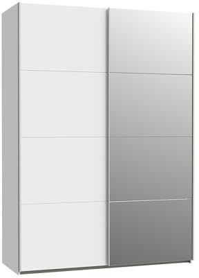 Homely | Armario de Puertas correderas DOMY 150 | Acabado Laminado sintético Color Blanco Mate y frentes en una Puerta de Espejo | Medidas 150x61,2. Altura 210 cm. | Diseño Funcional