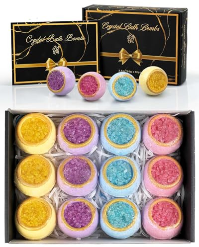 Vikkent Badebomben Geschenkset 12 Stück, Bio natürliche handgefertigte ätherische Öle, entspannen und befeuchten trockene Haut, Sprudelkugeln Geschenkbox für sie/ihn/Freundin/Ehefrau, Weihnachten