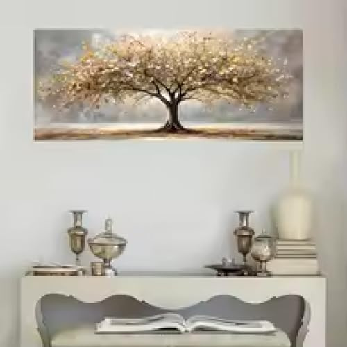 DHHXY Elegante decorazione da parete in tela con albero della vita in foglia d'oro Quadro Su Tela Paesaggio Moderno Decorazione per la casa Elegante dipinto decorativo 80x120cm Senza cornice