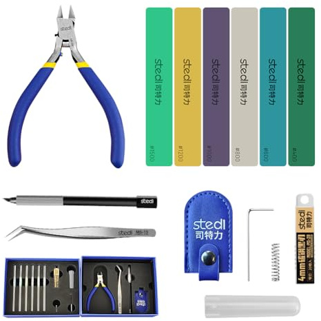 Kit di attrezzi per modellisti principianti Stedi, 14 pezzi: set di attrezzi base professionali per modellisti, attrezzi per hobby e modellismo per Gundam, modellini militari e parti in resina 3D