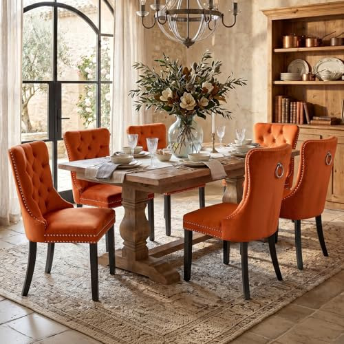 SoarFlash Esszimmerstühle mit gepolstertem Flügelrücken, orange, 6er Set